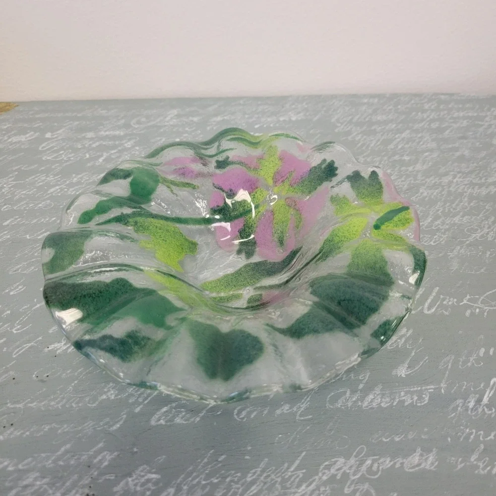 Purple‎ Floral Fused Glass Bowl